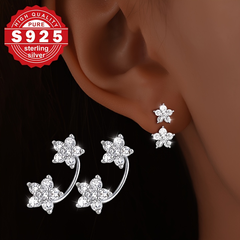 Women's 925 Sterling Silver Single Flower Drop Earrings